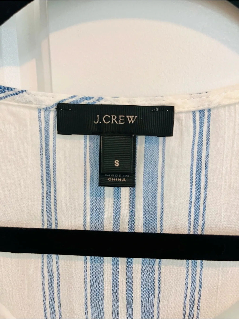 J. Crew Cream and Blue Embroidered Stripe Blouse